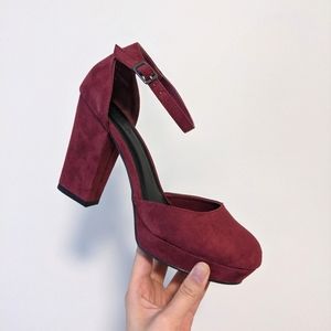Magenta block heels